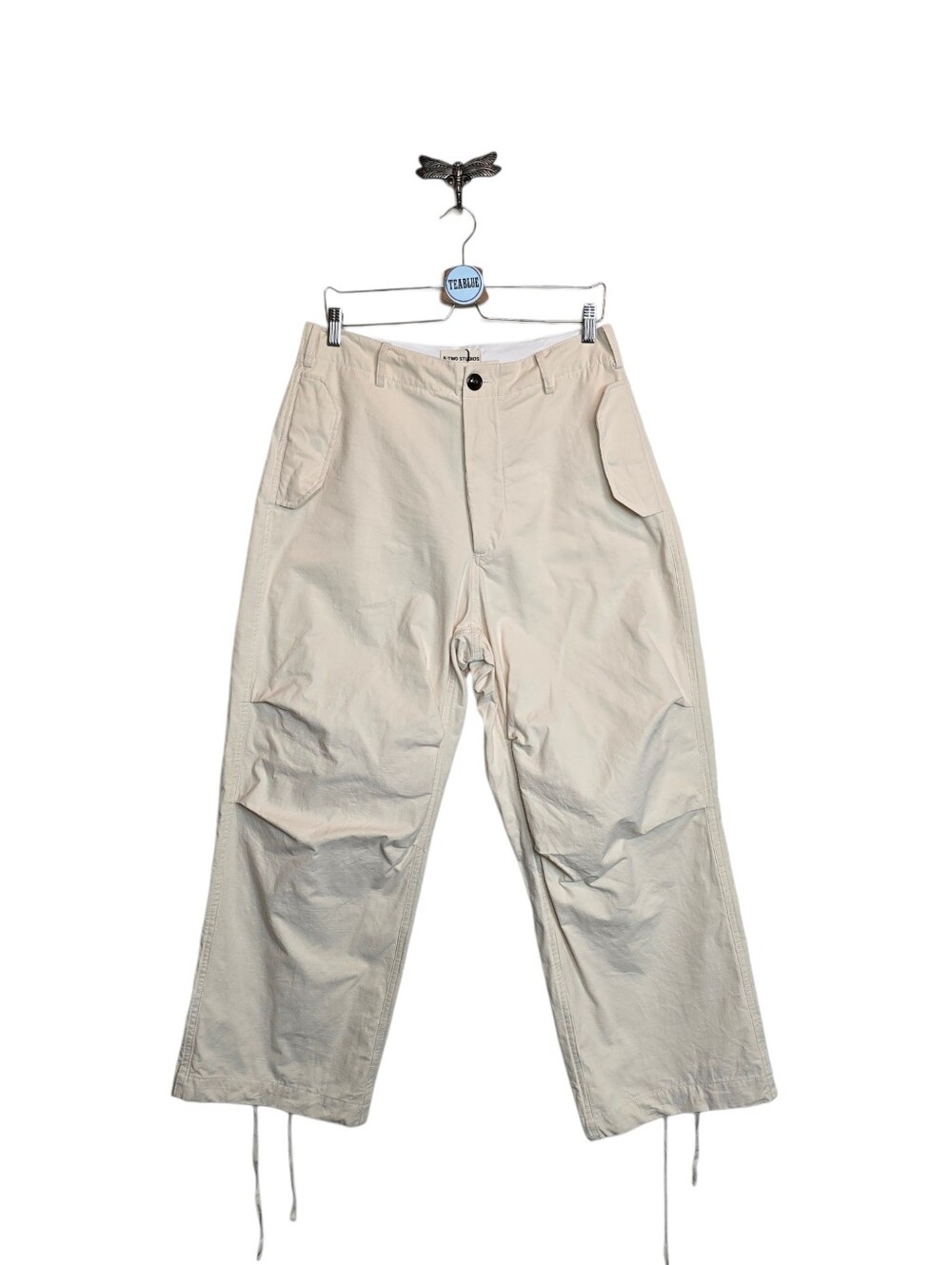 K-TWO Studios Los Angeles Utility Parachute Pants Cream Wide Leg Cargo Pants M